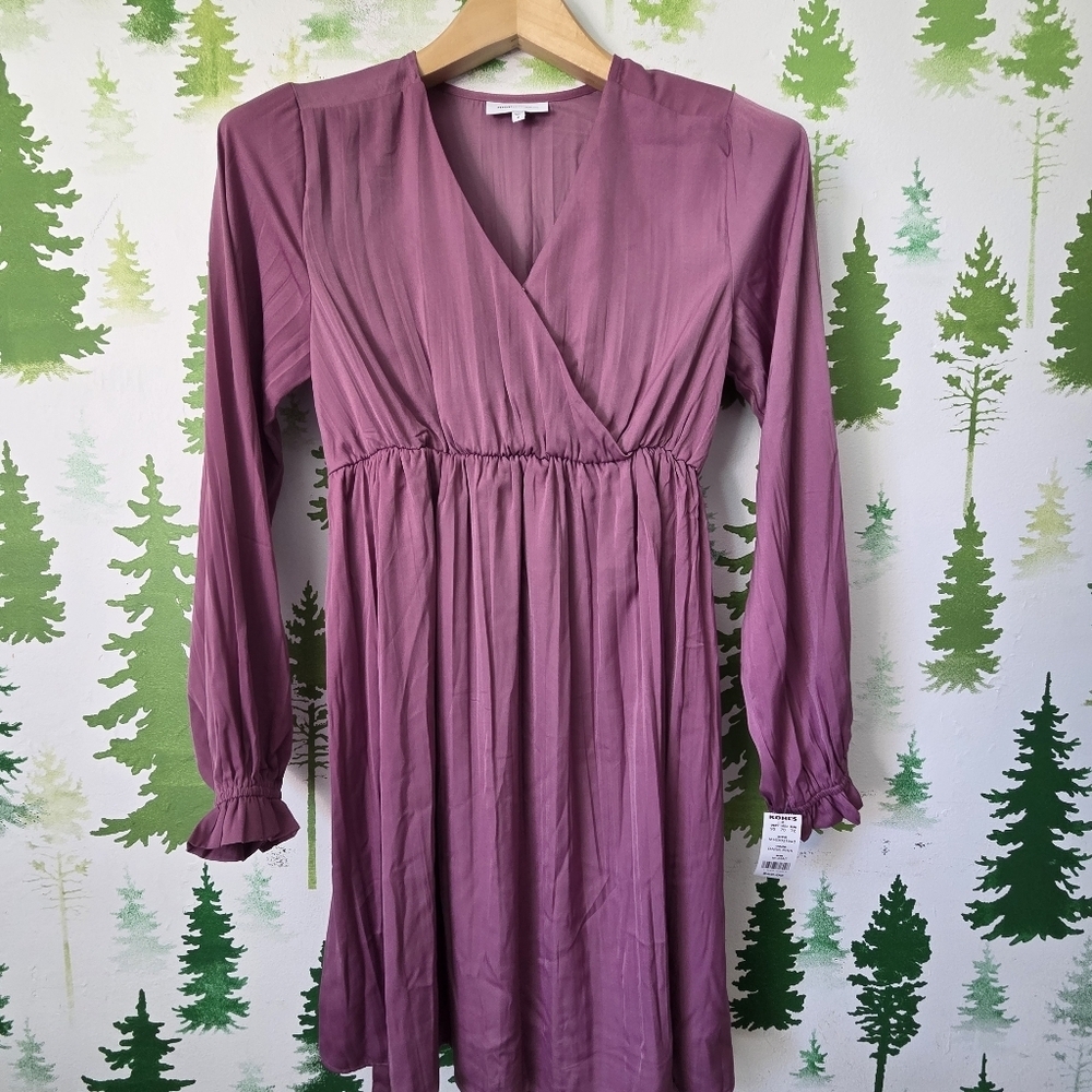 Woven Long-Sleeve Wrap-Style Maternity Dress